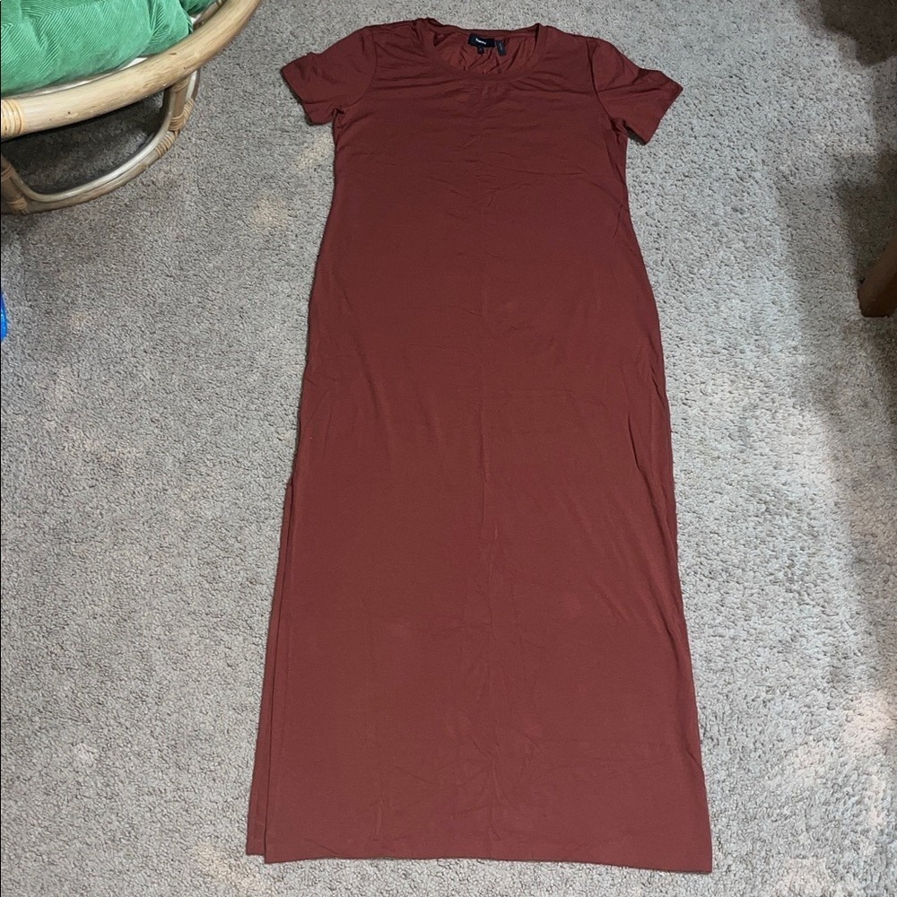 Theory Cherryal Modal Jersey Short Sleeve Maxi Shirtdress Clay Large - Picture 3 of 9